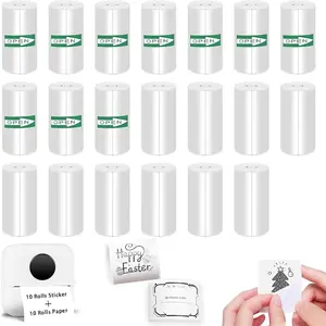 Mini Printer Thermal Sticker Paper, 10 Rolls Adhesive Thermal Paper & 10 Rolls Paper, Suitable for Photos, To-do Lists, Notes