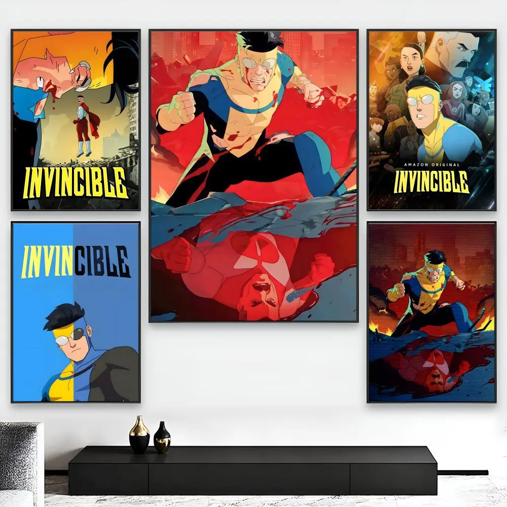 Invincible Cartoon Poster - Superhero Action Waterproof Wall Art, High-Quality Vibrant Print for Modern Bedroom & Gaming Room Decor, Fan Gift Decoration Artistic