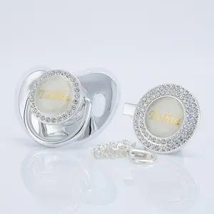 MIYOCAR Custom Bling Silver Diamond Baby Pacifier with Clip for Newborns and Babies Personalized Bling Binky