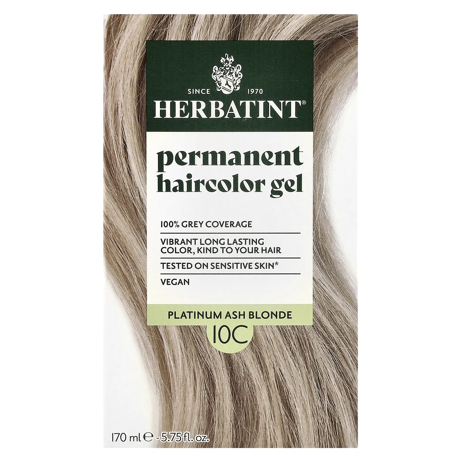 Herbatint Permanent Haircolor Gel, 10C, Platinum Ash Blonde, 5.75 fl oz (170 ml) Herbatint Permanent Haircolor Gel, 10C, Platinum Ash Blonde, 5.75 fl oz (170 ml)