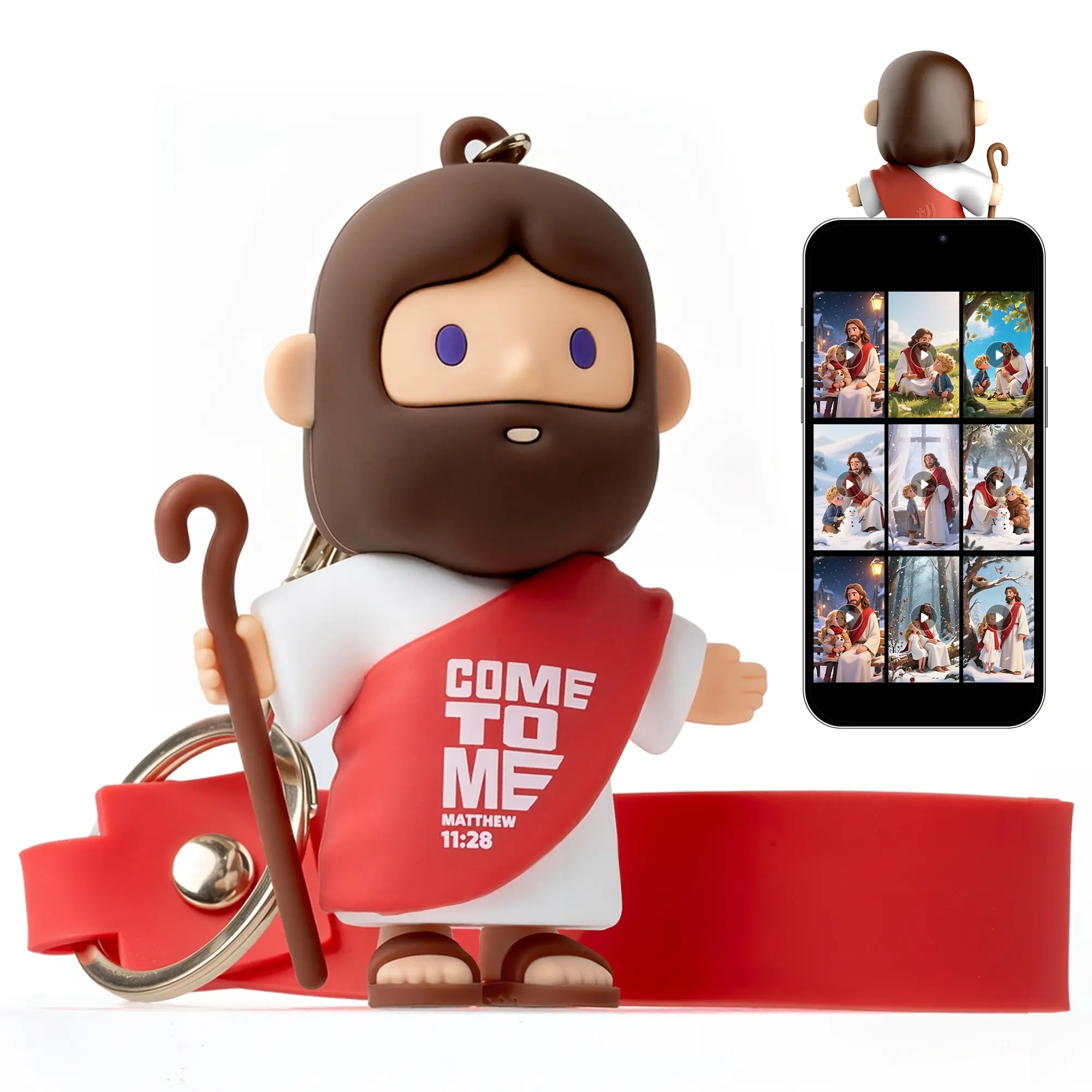 FaithTag Mini Jesus Reminder, Carry a Little Reminder of Jesus Wherever You Go, Christian Faith Gift, Cute Silicone Jesus Charm with NFC Interactive Bible Stories, Inspirational Gift for Kids & Friends
