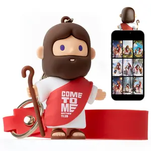 FaithTag Mini Jesus Keychian, Cute  Silicone Jesus 3.2in NFC Interactive - Little Jesus Loves You Figures, Touch Phone Plays Daily Fresh Bible Stories, Bible Gifts for Kids, Women, Bag Charms for Bandbags, Give You Quiet Moments