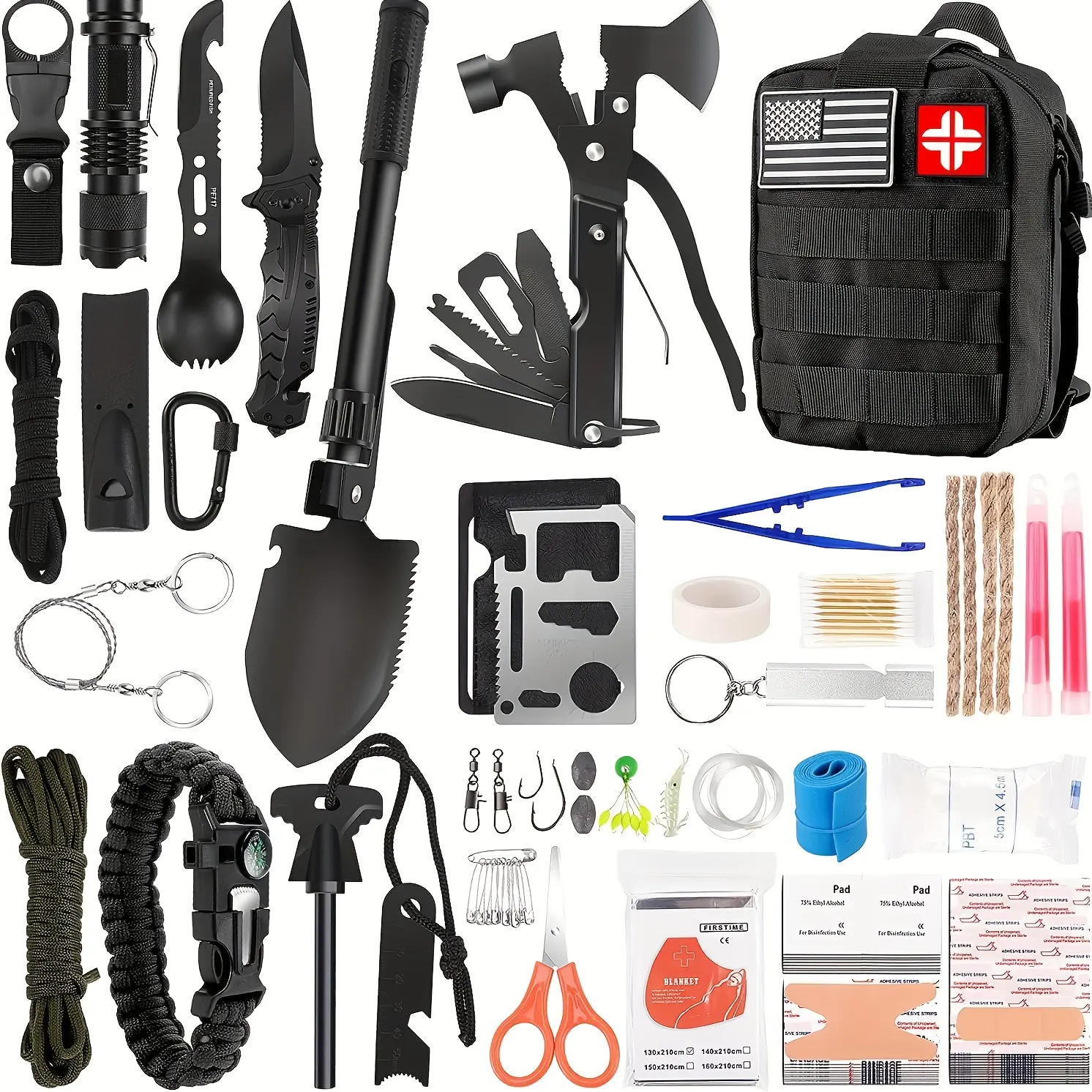 Emergency Survival Kit and First Aid Kit, 149-in-1 Survival Kit for Father's Day - Military-Grade Emergency Gear with First Aid Supplies and Supplies Equipment with Molle Pouch, Gift for Christmas Men Dad Husband Camping Hiking Hunting Outdoor Adventure
