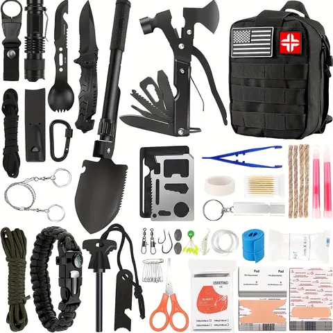 Emergency Survival Kit and First Aid Kit, 149-in-1 Survival Kit for Father's Day - Military-Grade Emergency Gear with First Aid Supplies and Supplies Equipment with Molle Pouch, Gift for Christmas Men Dad Husband Camping Hiking Hunting Outdoor Adventure