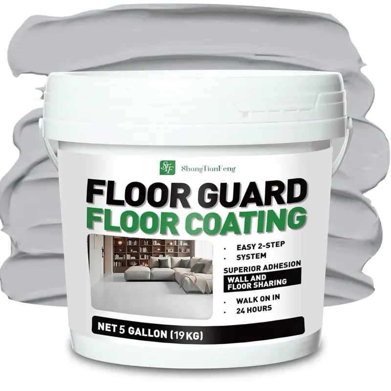 Silver-Gray Professional Acrylic Concrete Coating Kit (5 Gal, 800-1000 Sq.Ft) - Smoke Gray Single-Component Floor/Wall Paint for Garages, Indoor/Outdoor Use, Scratch-Resistant, Low VOC