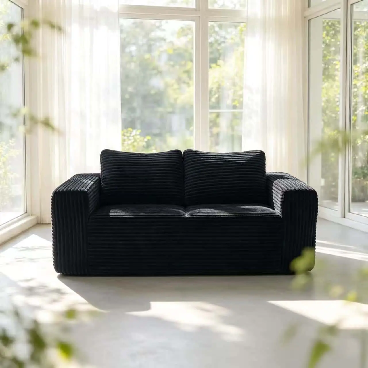 63-in Frameless 2-Seater Compression Sofa - Premium Corduroy, High-Density Foam Cushion Couch for Bedrooms, Small Spaces, Two-Seater