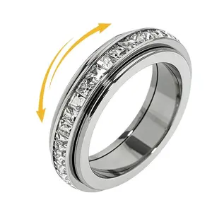 Titanium Steel Kinetic Spinner Fidget Band - Cubic Zirconia CZ Stone Flexible Ring for Women, Anxiety Stress Relief Promise Wedding Accessory, Size 5-12 Outdoorfun, Rings For Women, Cubic Zirconia Rings