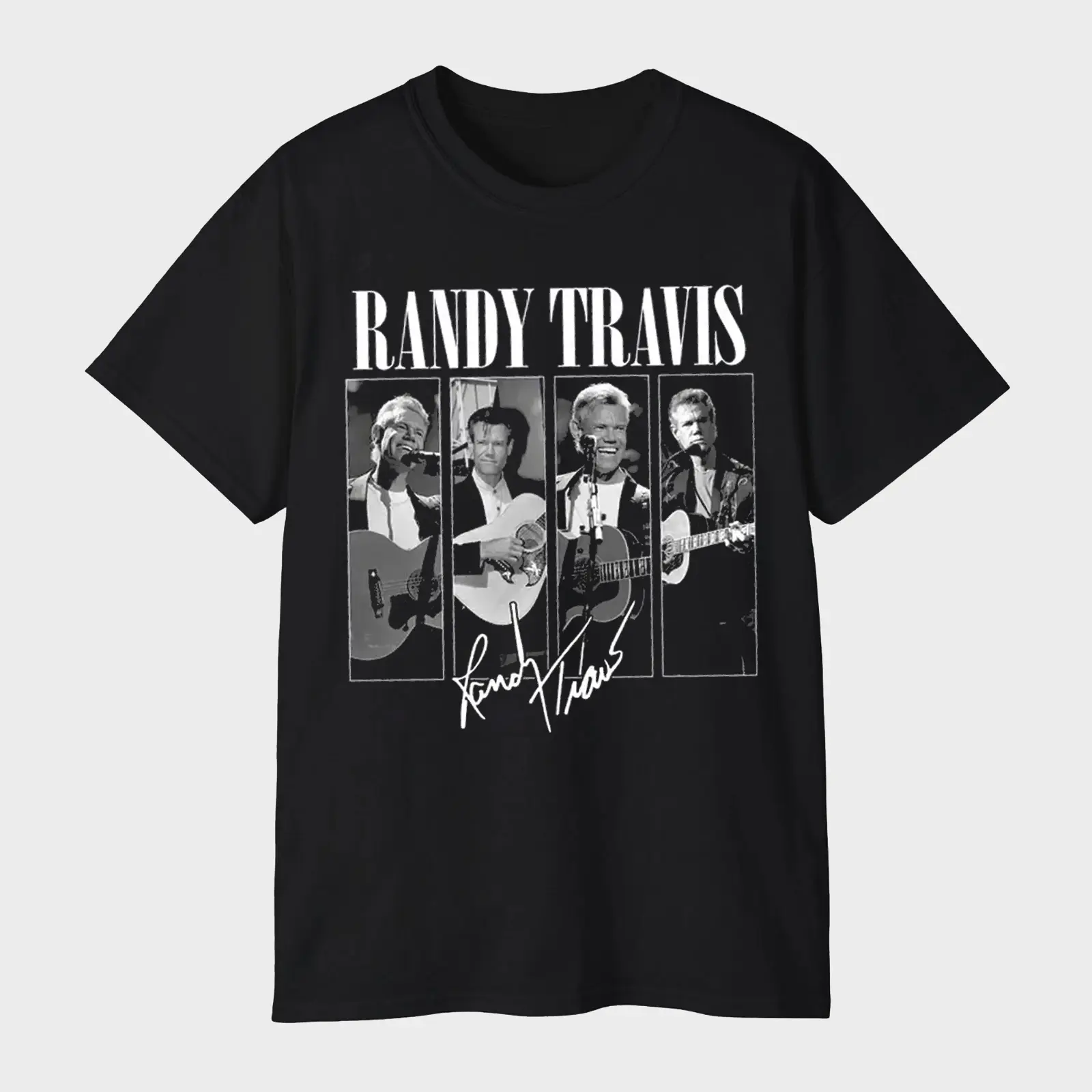 Randy Travis 4-Panel Photo Stage Guitar Graphic Signature T-Shirt – Country Legend Concert Tee Fan Favorite