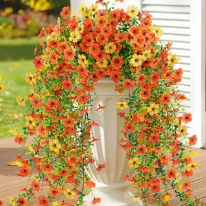 Outdoor Artificial Fall Flowers Decor, UV Resistant Silk Violet Hanging Baskets, 6/10 Pieces, Perfect for Patio Garden Decoration, Decorative