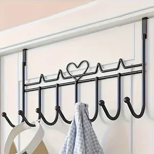 Space-Saving Metal Door Hanging Storage Rack, Easy Installation, Ideal for Towels Clothes Hats, No Drilling Required, Iron Art Design