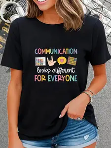 cotton Communication Looks Different For Everyone Speech Therapy T-Shirt casual Fashion graphic tees for women classic cotton tee Fabric Summer