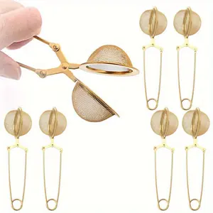 6PCS Kitchen Golden Mesh Snap Tea Ball Infuser, Golden Stainless Steel Tea-strainer, for Loose Tea Great for Mulling Spices, Tool