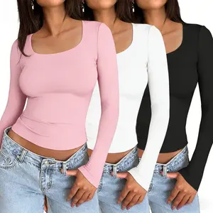 2026 Aurasummit Women's 3 Pack Long Sleeve Crop Tops Slim Fit Y2K Fashion Basic Layering Shirts Minimalist Casual Korean Style Everyday Womenswear Short Summer Clothes Outdoorfun Tshirt outfits Sweetheart Mothers Day