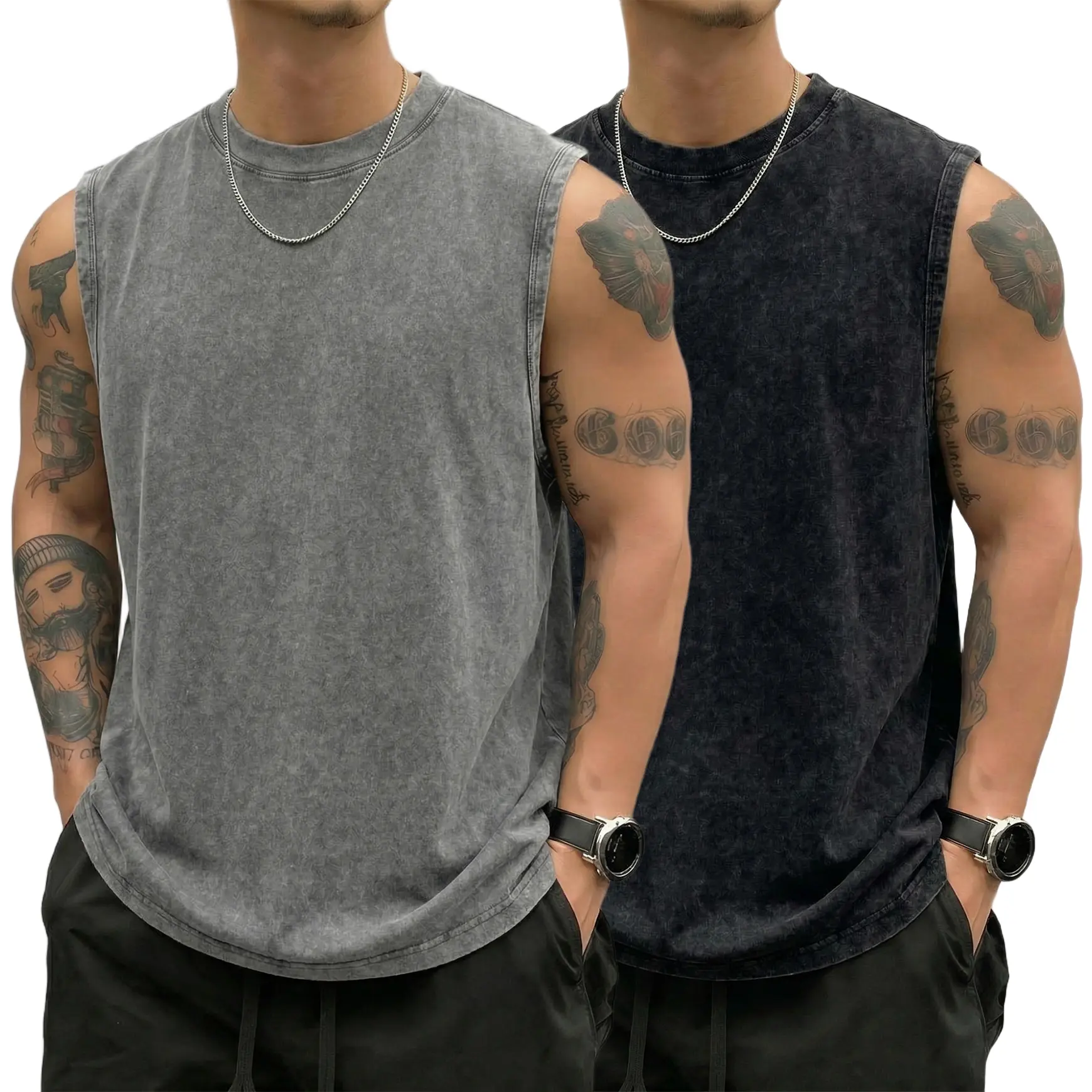 Men’s summer solid color washed distressed sleeveless T shirt, loose crew neck design, streetwear brand versatile athletic vest,clothes for back to school,first day of school outfits