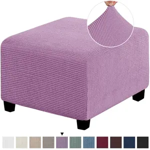 3 Sizes Square Jacquard Durable Customized Stretch Footrest Ottoman Cover Folding Storage Stool Furniture Protector Slipcover Dustproof Design