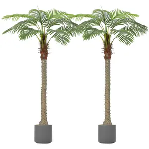 GARVEE 2 Pack 8FT Artificial Palm Trees with Realistic PE Leaves, Sturdy Trunks, and Adjustable Fronds - Perfect Indoor/Outdoor Decor for Home, Office, Pool, and Weddings