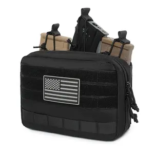 Tactical Multi-Tool Bag with American Flag Patch MOLLE Webbing Durable Nylon Multiple Zippered Compartments for M4 M16 Hunting Camping Outdoor Gear Secure Storage