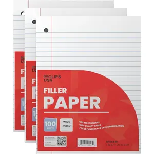 Wide Ruled Lined Loose Leaf Notebook Filler Writing Paper 10.5” x 8” 56 gsm Total 300 Sheets, 100 Sheets Per Pack (3 Pack)