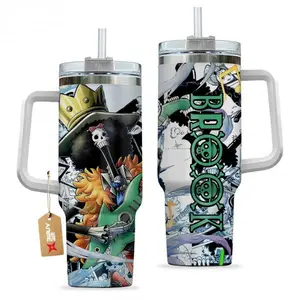 Brook One Piece Anime Custom Tumbler 40Oz Stainless Steel Tumbler With Handle.