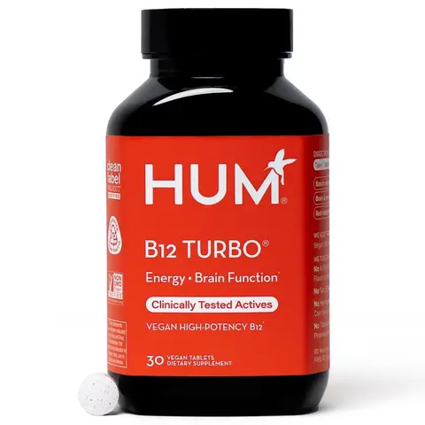 HUM B12 Turbo - Daily Energy & Calcium Support & Mood Support + Hormone Balance - Non-GMO, Gluten-Free, Vegan (30 Count)