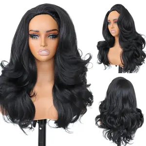 3 in 1 Body Wave Half Wig Glueless Synthetic wig Wear and Go No Lace Wig 20 inch Fully Breathable Mesh drawstring cap design For Women