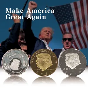 3PCS Trump 47th President Collectible Coins - Patriotic Memorial Set with Metallic Finish (Golden, Silvery, Grey), Non-Circulating Currency, Coin Collector Holiday Gift in Protective Box