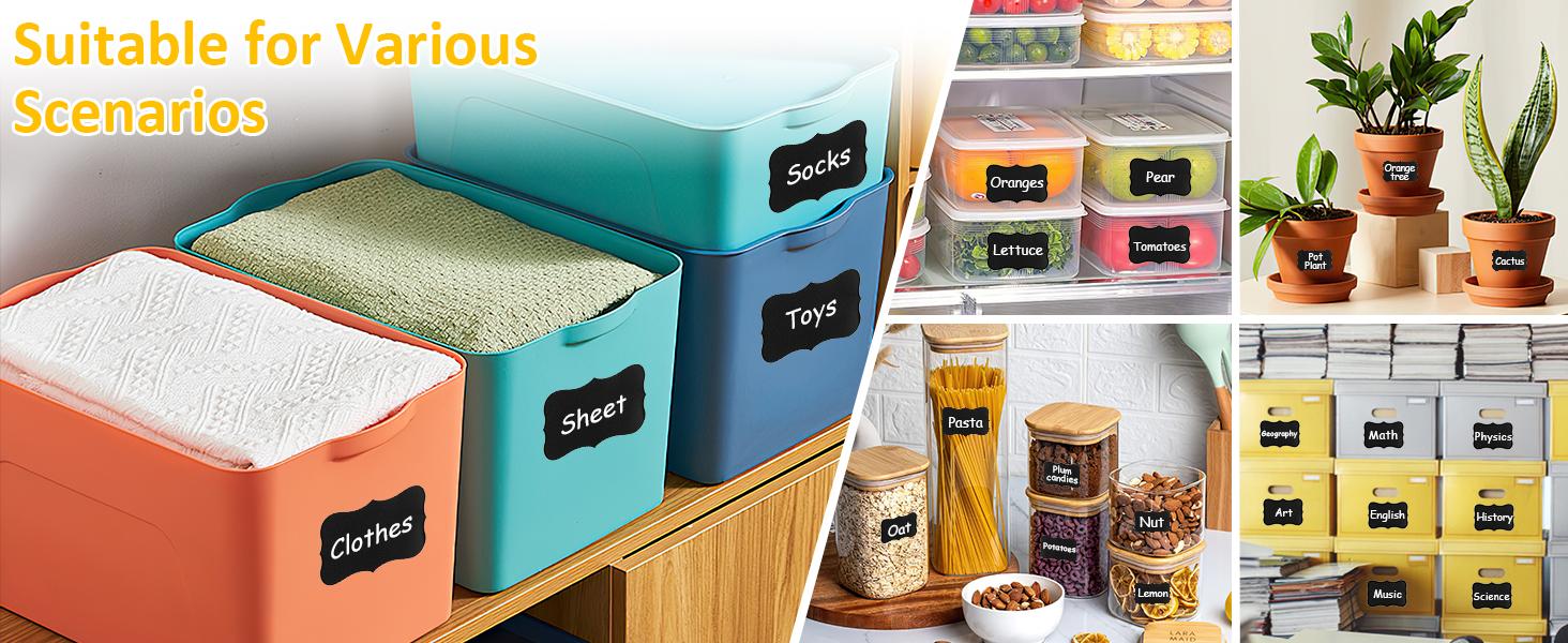 230 Pcs Labels for Jars, 2 Size Waterproof Chalkboard Labels for Food Containers, Storage Bins, Mason Jars, Reusable Blackboard Stickers with 1 Erasable Chalk Marker (Irregular Shape)