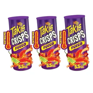Takis Hot Chili Pepper Rolled Tortilla Chips (5.5 oz Can, Crisps Fuego) Pack of 3