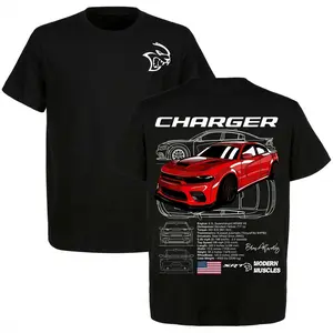 Dodge Charger Hellcat Red T-Shirt – Red Muscle Car Graphic Tee with Blueprints and Specs, Modern Mopar Streetwear Top Menswear Car Enthusiast Gift For Men, Father's Day graphic t-shirts  Sports T-shirt, regular fit, casual and stylish T-shirt