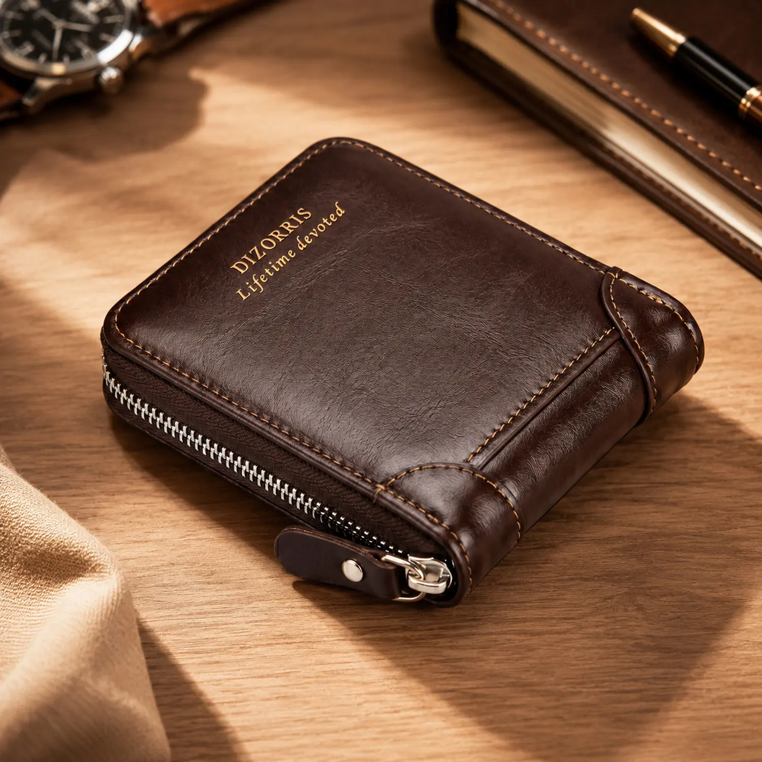 Men's Wallet,Zip Leather Wallet,Front Pocket Bifold Wallet,Minimalist Front Pocket Card Holder,Large capacity multi-card slot vintage men's gift