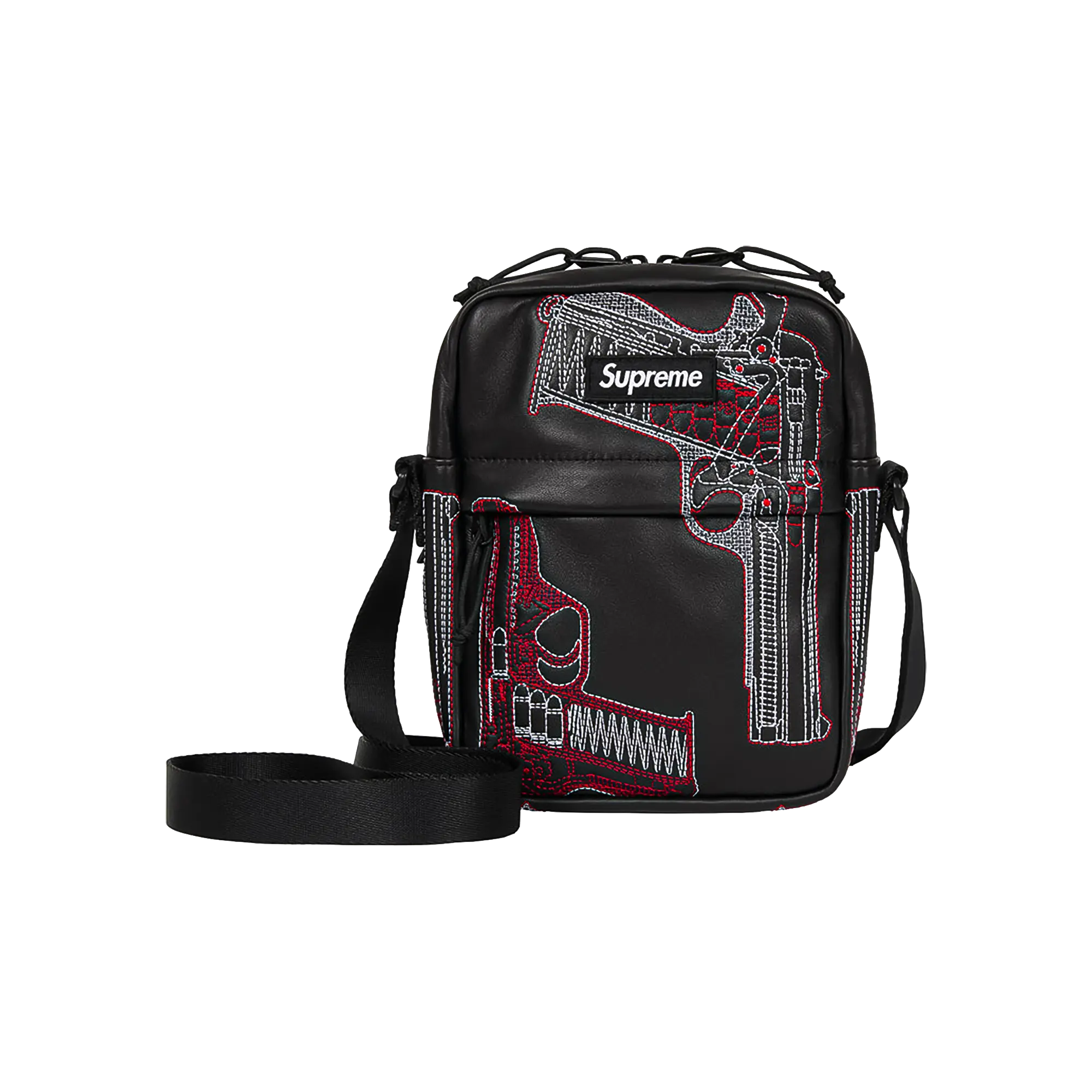 Guns Embroidered Leather Shoulder Bag "SS26 - Black" SU28035
