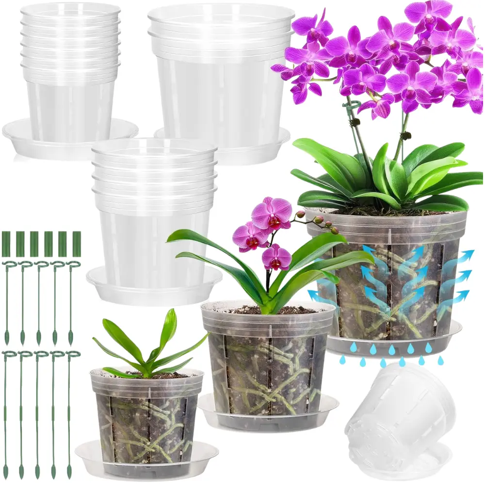 12 piece set of perforated transparent plastic orchid pots, 4, 5, 6 inch transparent orchid pots for drainage and re watering of plant stumps, suitable for orchid growers or indoor gardening enthusiasts