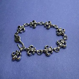 Heavyweight Flower Bracelet Vintage 20cm Unisex Stainless Steel Chain Jewelry with Unique Floral Design for Men and Women