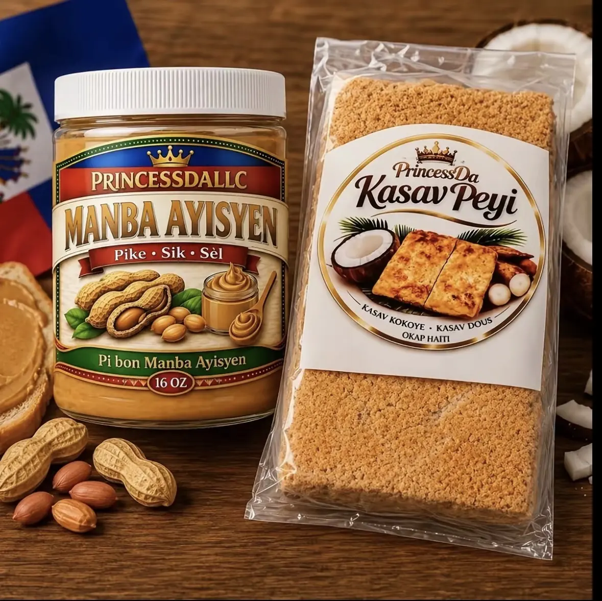 Princessda Llc Manba Ayisyen Kasav pikant Sweet & Salty Flovor peanut Butter Spread -Vesatile Food Dip, 16 oz