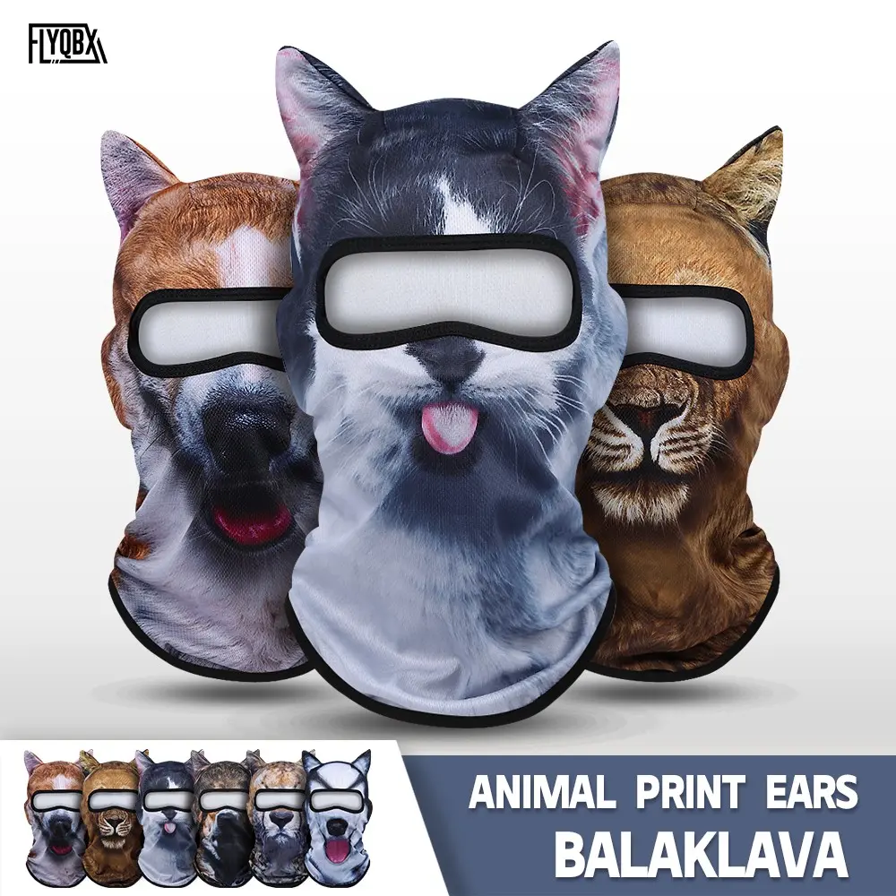 Unisex Cute Animal Print Ears Cat Head Cover, Sun Protection Dustproof Breathable Material Face Cover, Face Mask, Husky Ears Design Fun Balaclava Hat for Outdoor Sports Party Riding