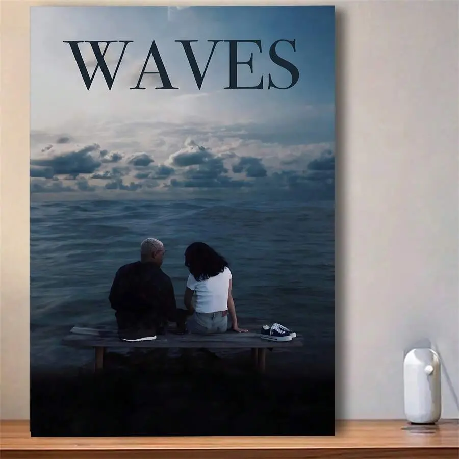 WAVES Canvas Wall Art Poster, Ocean Couple Wall Decor, Moody Sea Landscape Print, Romantic Coastal Artwork, Canvas Poster & Framed Canvas Wrap