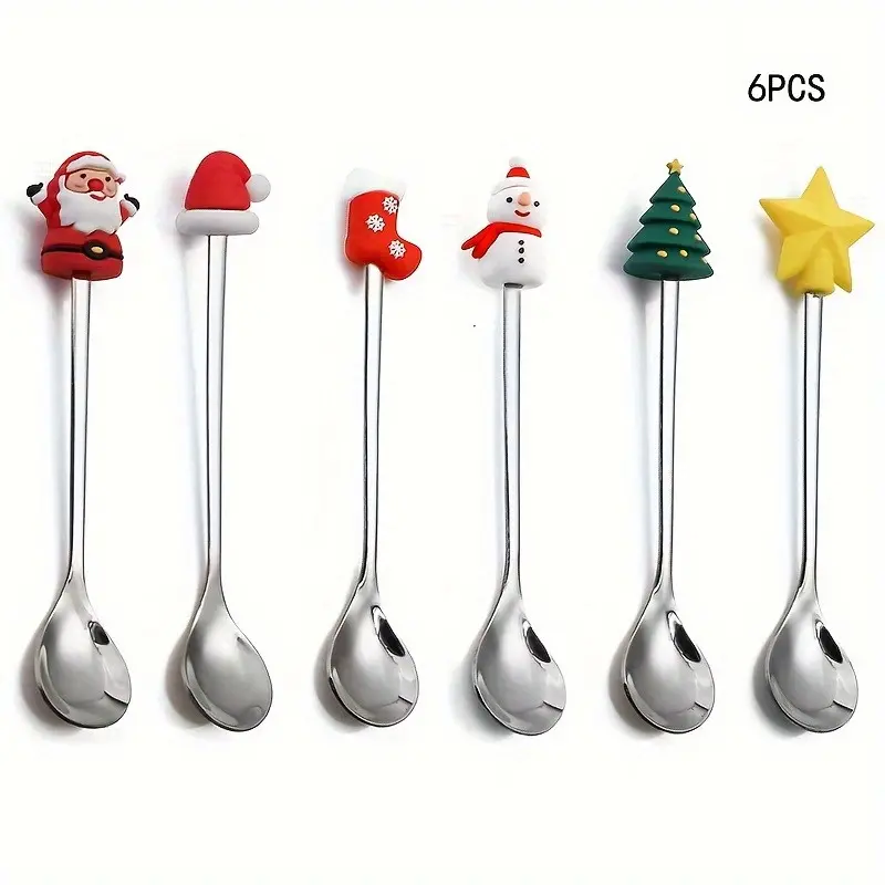 6pcs Christmas Coffee Spoon Set - Doll Cute Mixing Spoon, Teaspoons, Tea Spoon, Spoons Set for Restaurant, Party, Dessert, Espresso, Milkshake, Jam, Chocolate, Milk - Christmas Gift, Tableware, Cutlery