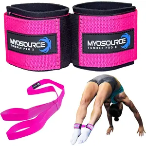 Myosource Kinetic Bands Tumble Pro X Ankle Straps Kit – Cheerleading Standing Tumbling Equipment, Gymnastics Backhandspring Trainer – Includes Flexibility Stunt Stretch Strap – Blue, Pink, Purple