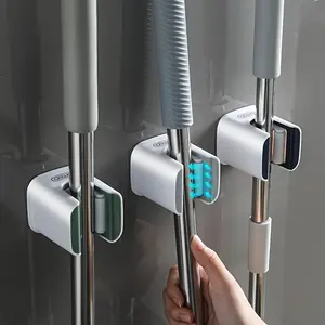 Strong Adhesive Mop Holder, No-Drill Wall Mount Mop and Broom Storage Clip, Sticky Mop Rack, Multi-Purpose Tool Organizer, Space Saving Organizer for Bathroom Kitchen Garden, Wall Mount Hook