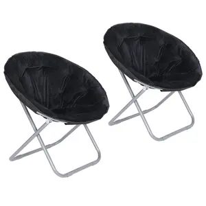 SEGAWE Set of Two Faux Fur Saucer Chair Home Living Room Comfortable Moon Chair Solid Metal Frame - Black