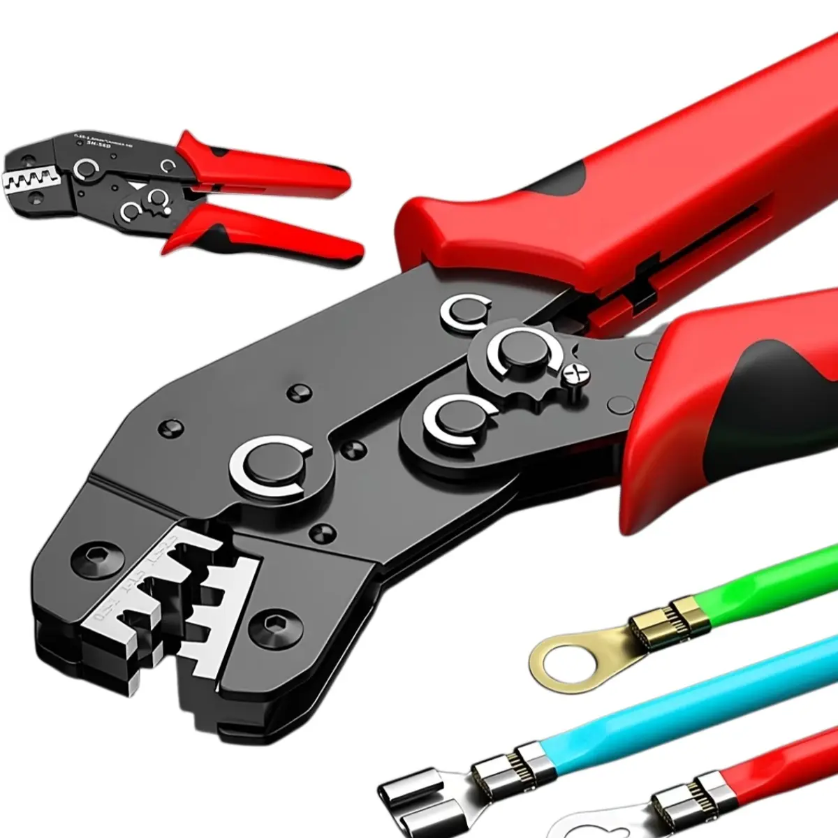 Crimping Tool with Ratchet, Ratchet Wire Crimper for Non-Insulated Open Barrel Terminal Connectors Receptacles AWG23-16, Ratcheting Crimper, Electrical Terminals Crimping Tool