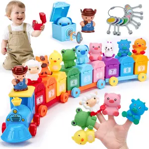 Hahaland Counting Matching & Sorting Train Montessori Toddler Toy with Farm Animals Finger Puppets Keys to Lock Unlock Barns Preschool Toy Speech Therapy Learning Toys Birthday Christmas Easter Valentine's Day Gifts for Kids 1 2 3 Year Old  Boy Girl