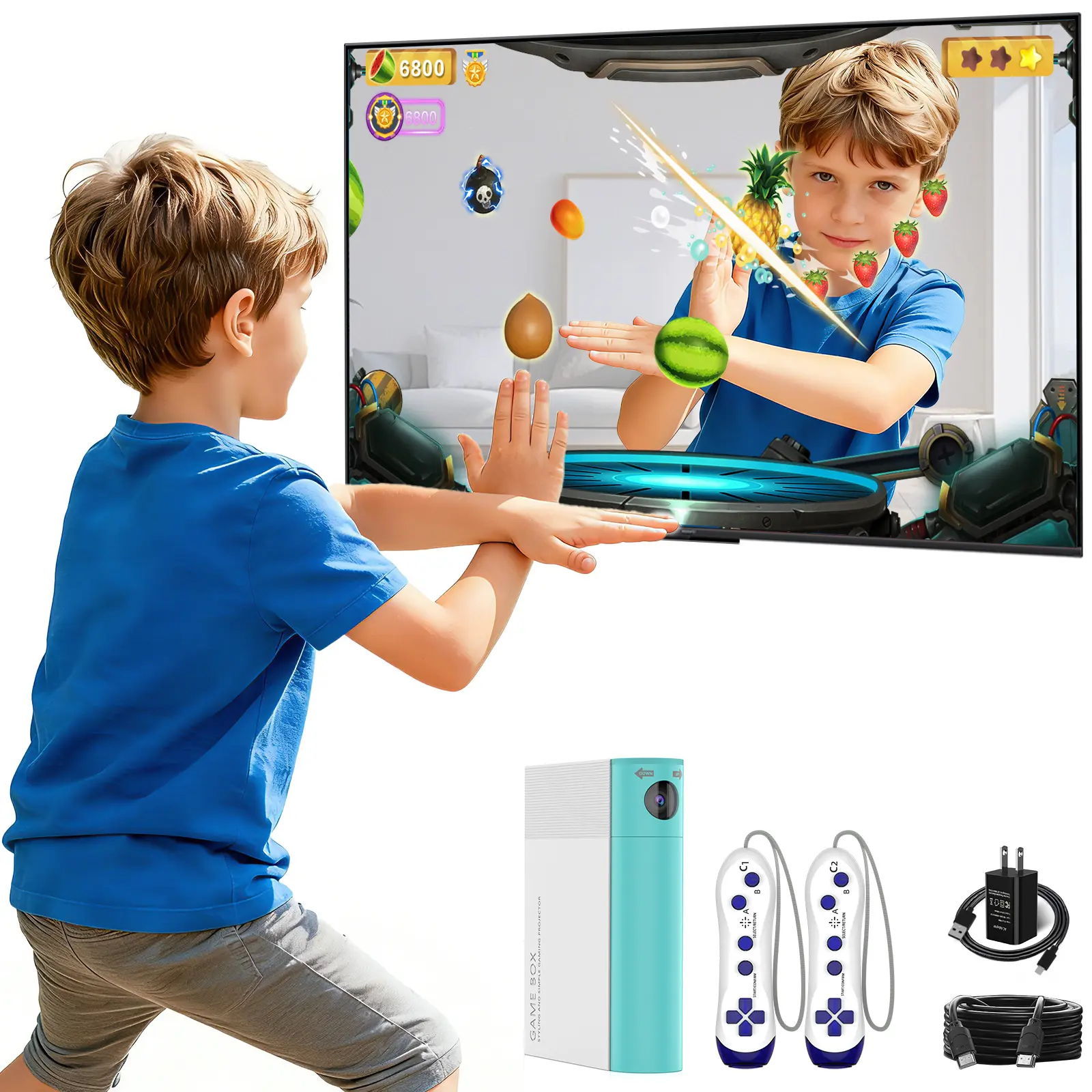 AR Gaming Console Toy, Portable Game Device for Kids (Ages 3-12) with Cable for Family Indoor Activities