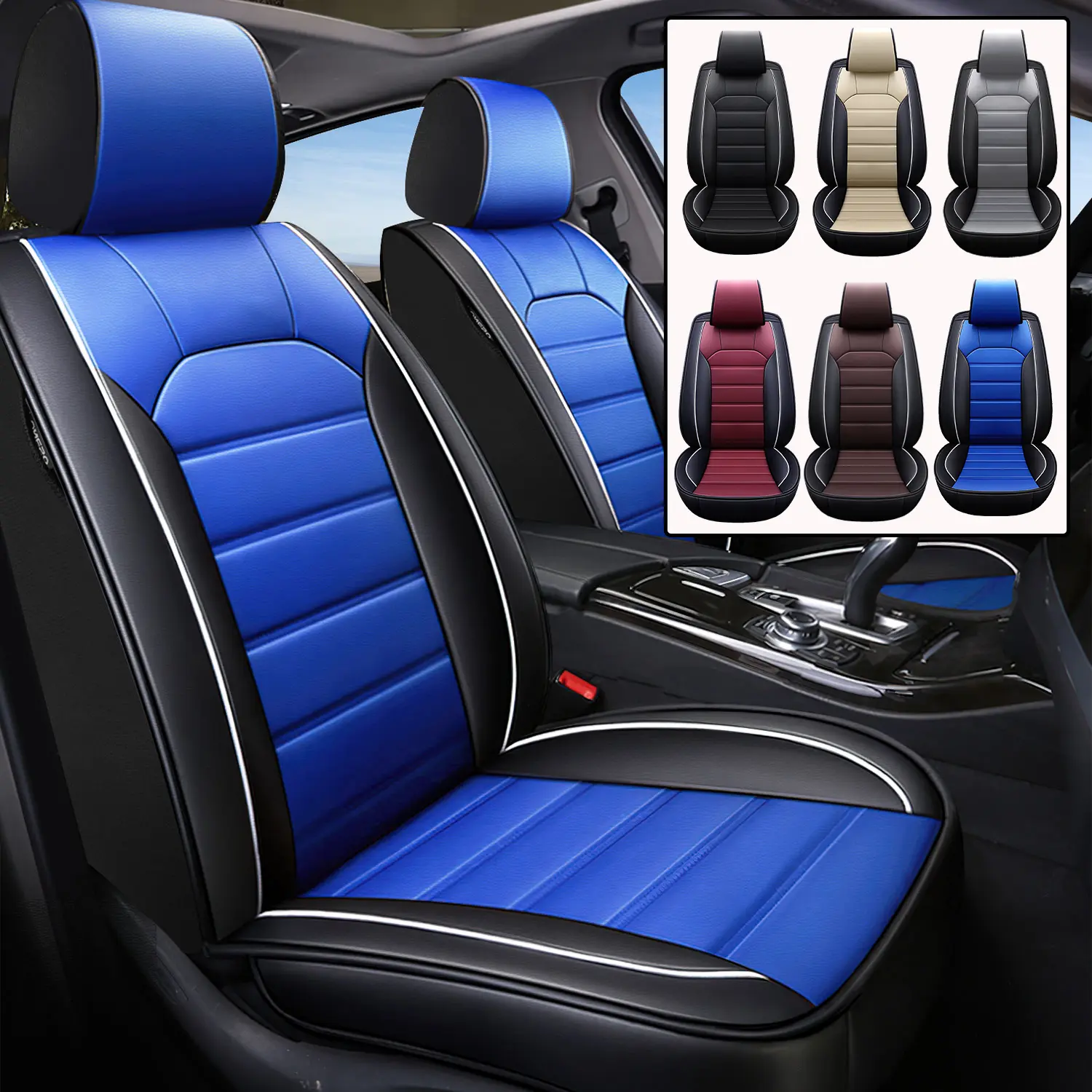 Waterproof Car 5 Seat Covers, Front Rear Full Set PU Leather Protector,Car Seat Cushion Cover Universal Fits For Toyota Highlander/Tacoma/Camry/Corolla/RAV4 - Blue #fathersdaygift