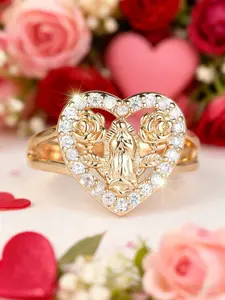 Exquisite heart design rings, Virgin Mary flower rings for women & girls, stackable design Valentine's Day gift, bride's wedding and engagement ring, jewelry gift, Heart Cluster Ring