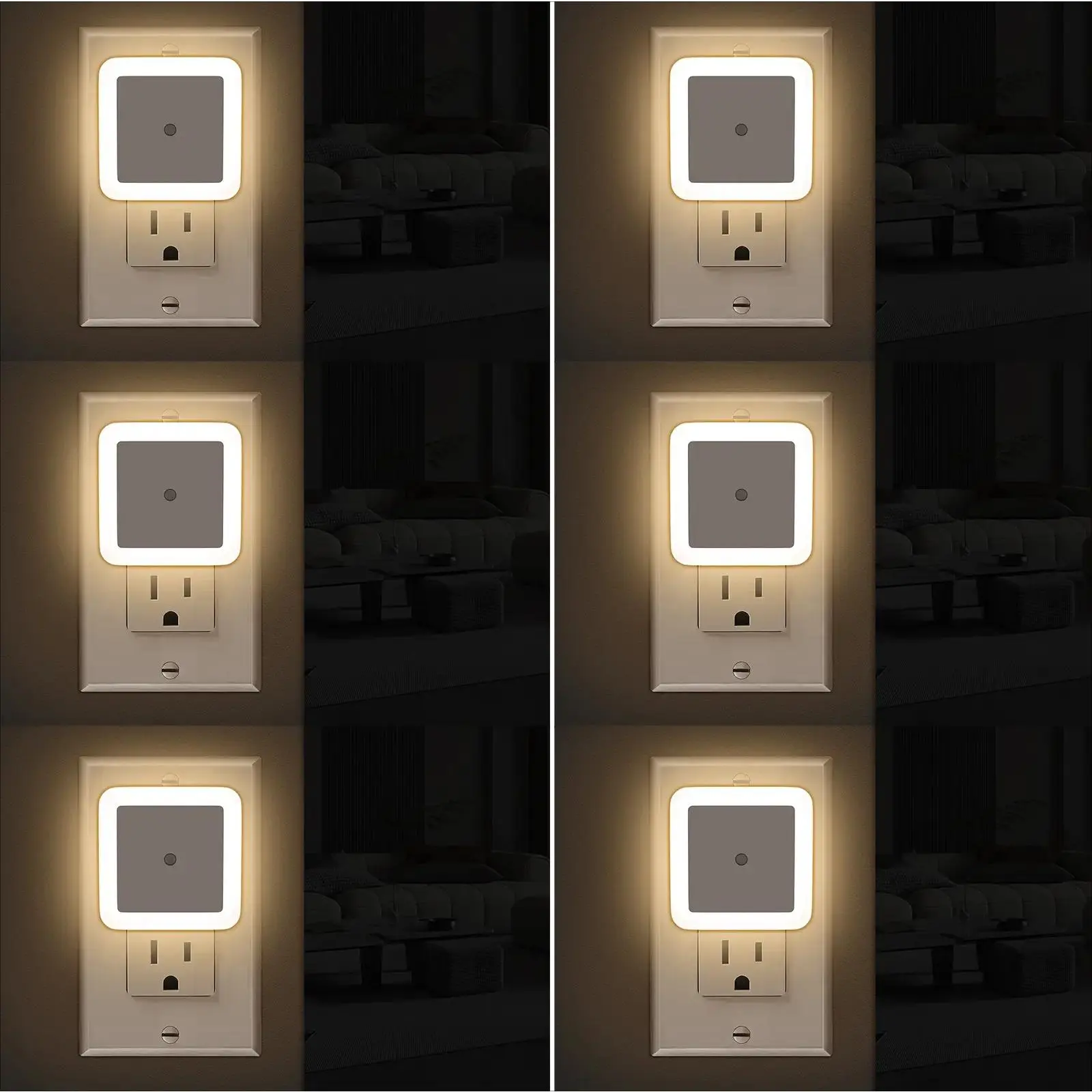 6-Pack Ambient Night Lamp - LED Nightlight with 0.5W Power, Dusk-to-Dawn Sensor, Warm White Light, Plug-and-Play Plug-in Design, No-Wiring Indoor Wall Lighting for Bedroom, Hallway, 6-Pack Coverage & 6pack for Corners Festive Decor