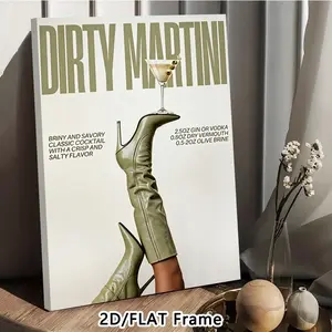 Framed Dirty Martini & Knee High Boot Wall Art Print, Vintage Art Retro Cocktail Canvas for Home Poster, Bar Cart & Home Decor, Apartment Aesthetic