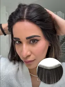 Forehead Hairline Lightweight Ultra-thin Hair Pieces for Women, Hair Topper Clip, Human Hair Biological Scalp Invisible PU Base Hairline Replacement Pieces for Women, Natural Color for Party, Daily Use