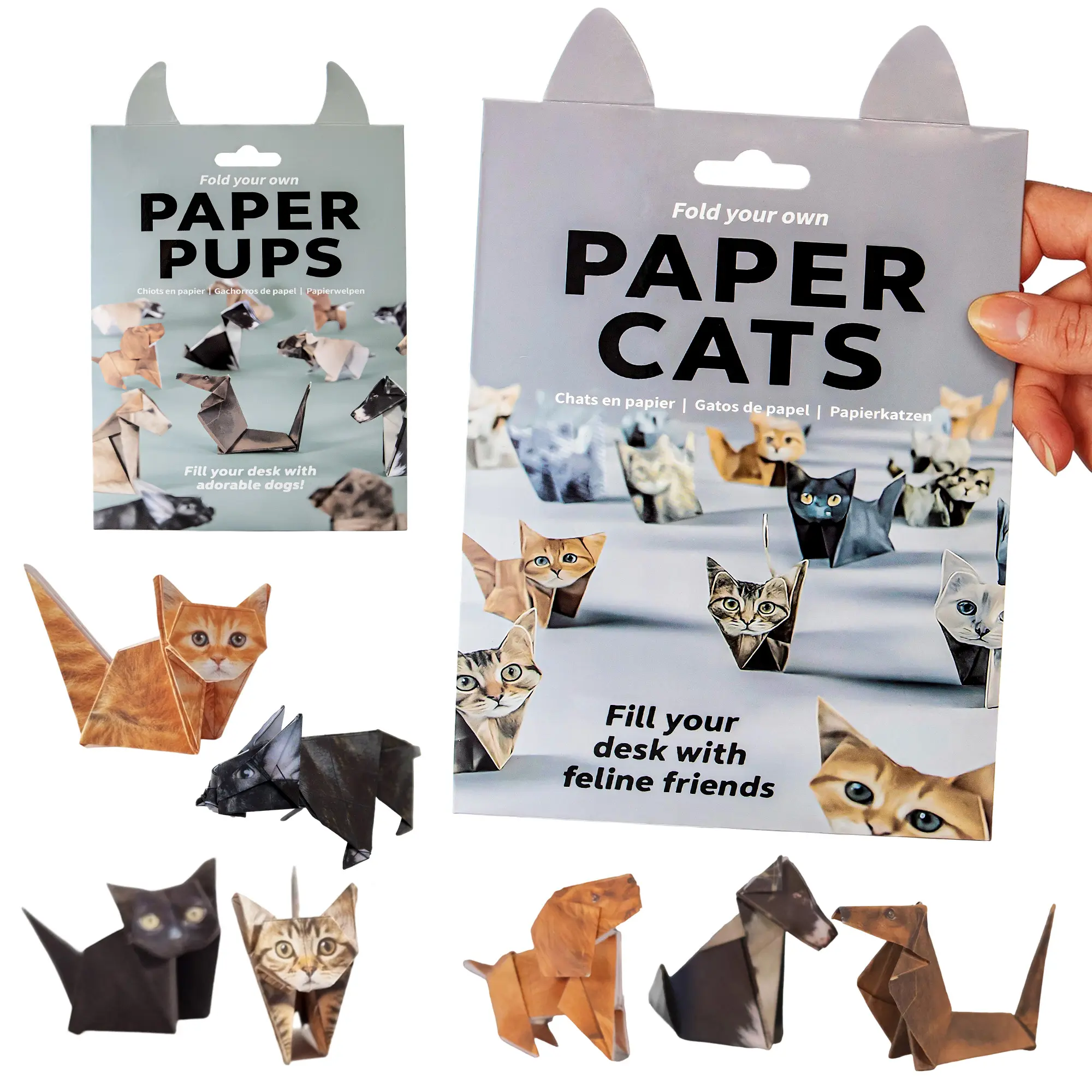 Leven Unisex 100 Pcs Cute Origami Paper DIY Craft Kit - 50 Cat, 50 Puppy Designs, 3.94×3.94 inch & 4.72×4.72 inch Sizes, Storage Pouch, Instruction Manual, Video Tutorial for Family Housewarming Crafts, Concentration Booster