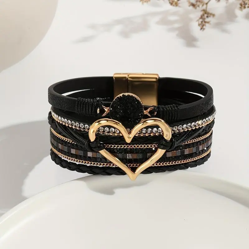 1pc Boho Chic Multi-Layer Faux Leather Bracelet with Synthetic December Birthstone, Heart Charm, and Magnetic Clasp - Versatile Accessory for Daily and Party Occasions, Spring Festival Ready(gift)Gift 1pc Boho Chic Multi-Layer Faux Leather Bracelet with Synthetic December Birthstone, Heart Charm, and Magnetic Clasp - Versatile Accessory for Daily and Party Occasions, Spring Festival Ready(gift)Gift